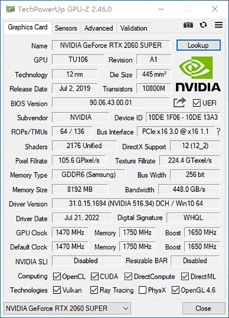 MLLSE RTX 2060 Super 8GB Graphics Card GDDR6 256Bit 8Pin