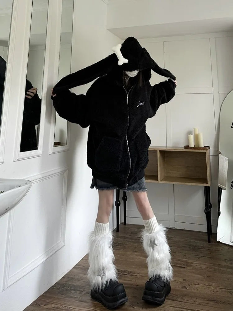 Bonez Wool Thickened Oversized Rabbit Ear Hoodie