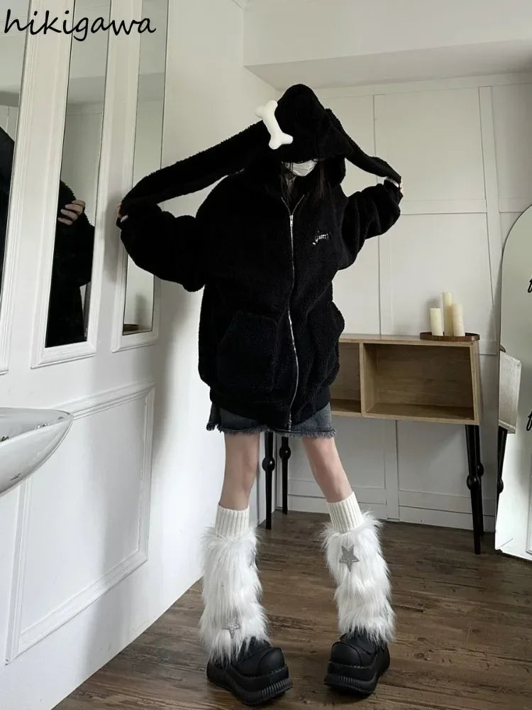 Bonez Wool Thickened Oversized Rabbit Ear Hoodie