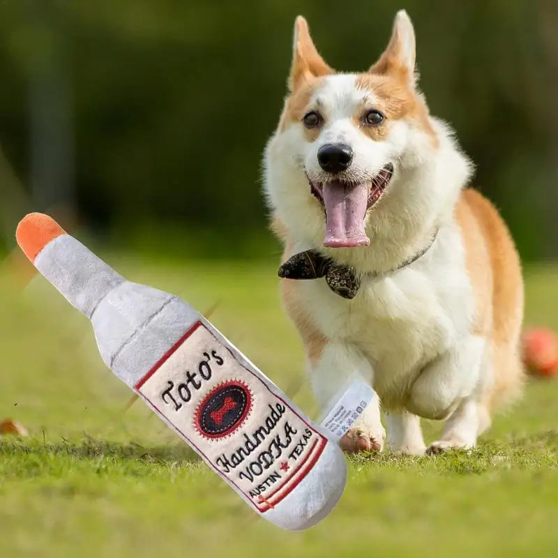 Plush “Toto’s” Wine Bottle Dog Toy