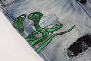 Twin Snakes Ripped Skinny Fit Blue Jeans