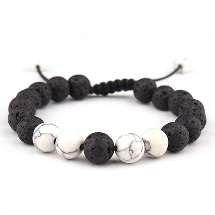 Adjustable Lava Stone Bracelet W/White Stones