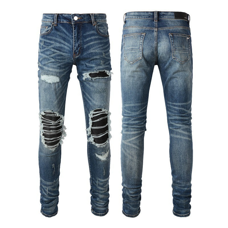 Leather Faux Skinny Fit Ripped Jeans