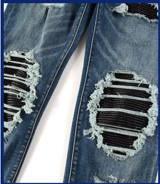 Leather Faux Skinny Fit Ripped Jeans