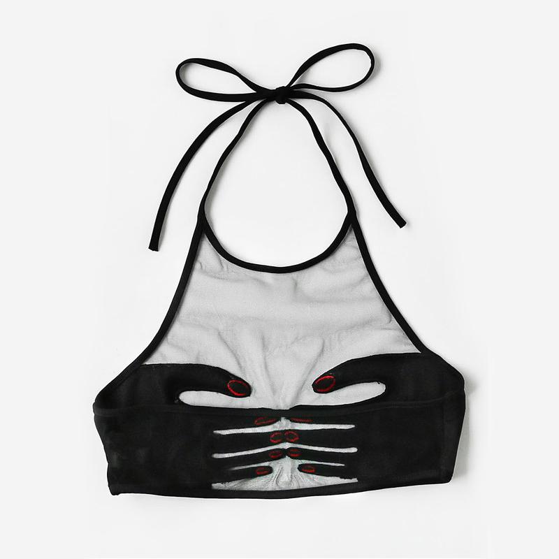 Black Hand Halter Neck Mesh Bralette Crop Top