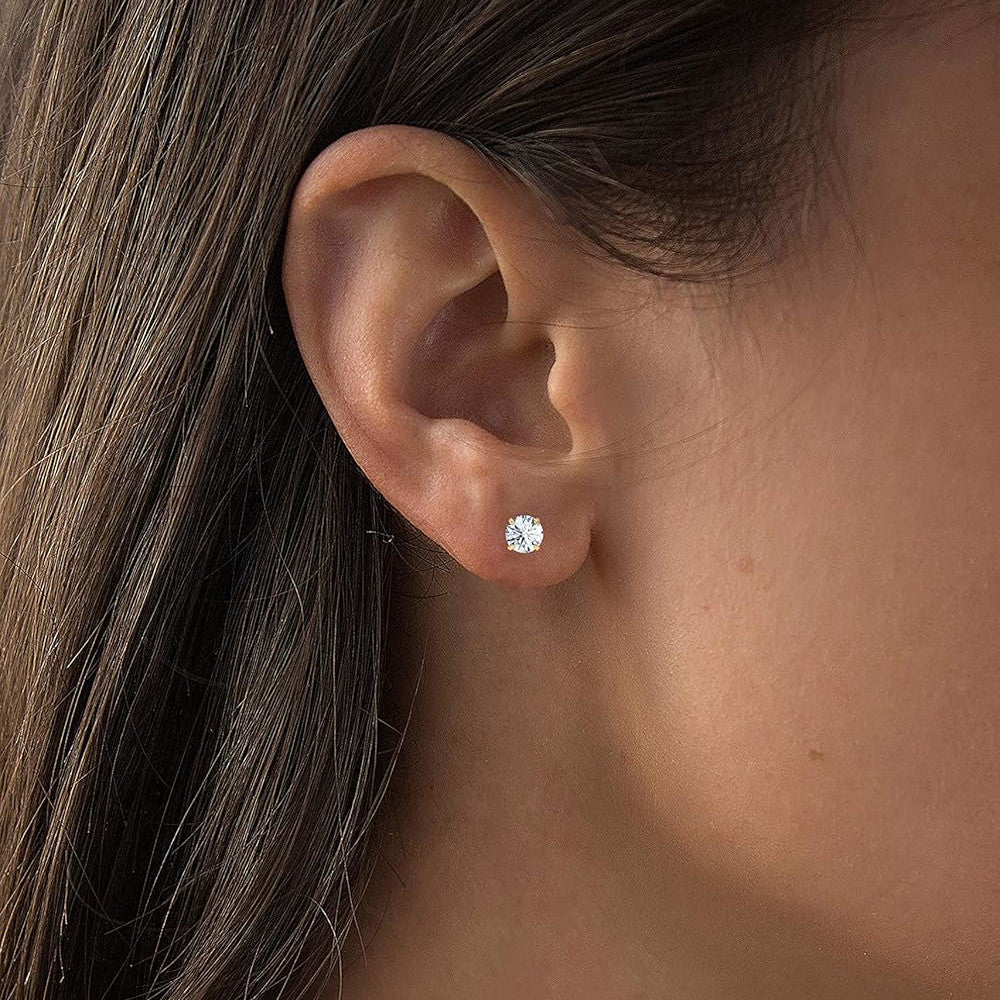 2.00 CTW AGI Certified Diamond Stud Earrings in 14K Yellow Gold VS Clarity
