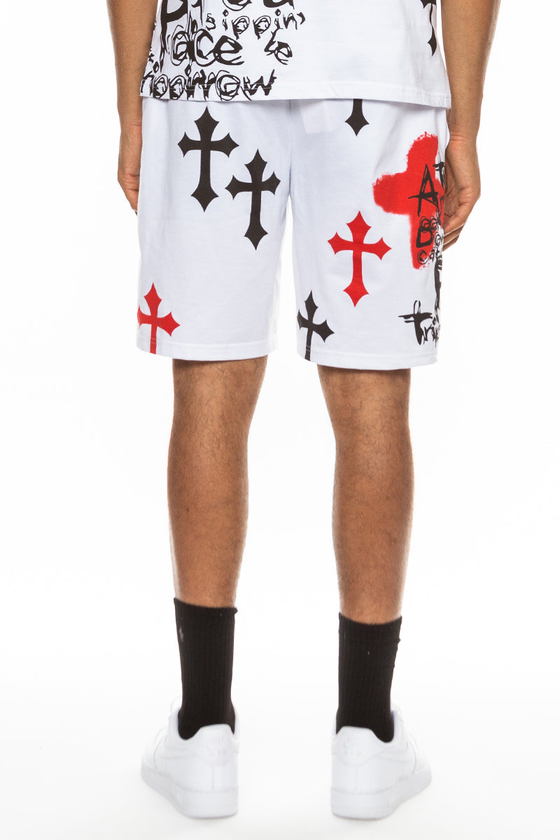 Bejewelled Cross & Skull Shorts