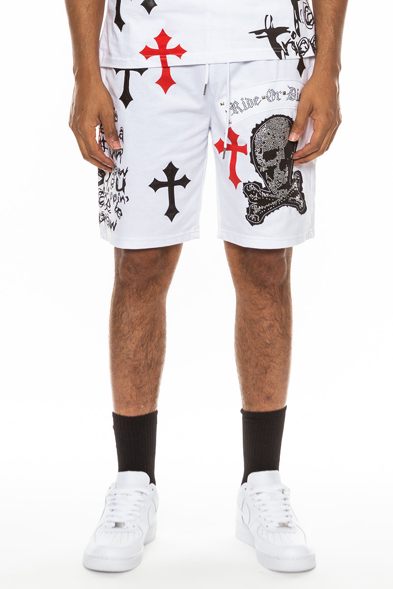 Bejewelled Cross & Skull Shorts